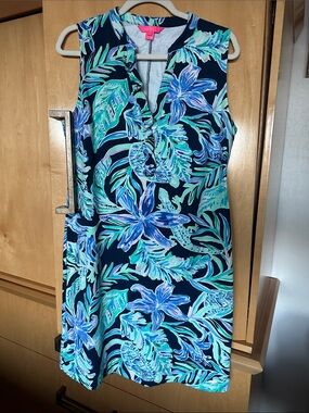 Lilly Pulitzer Navy Tropical Floral Sleeveless Terry dress